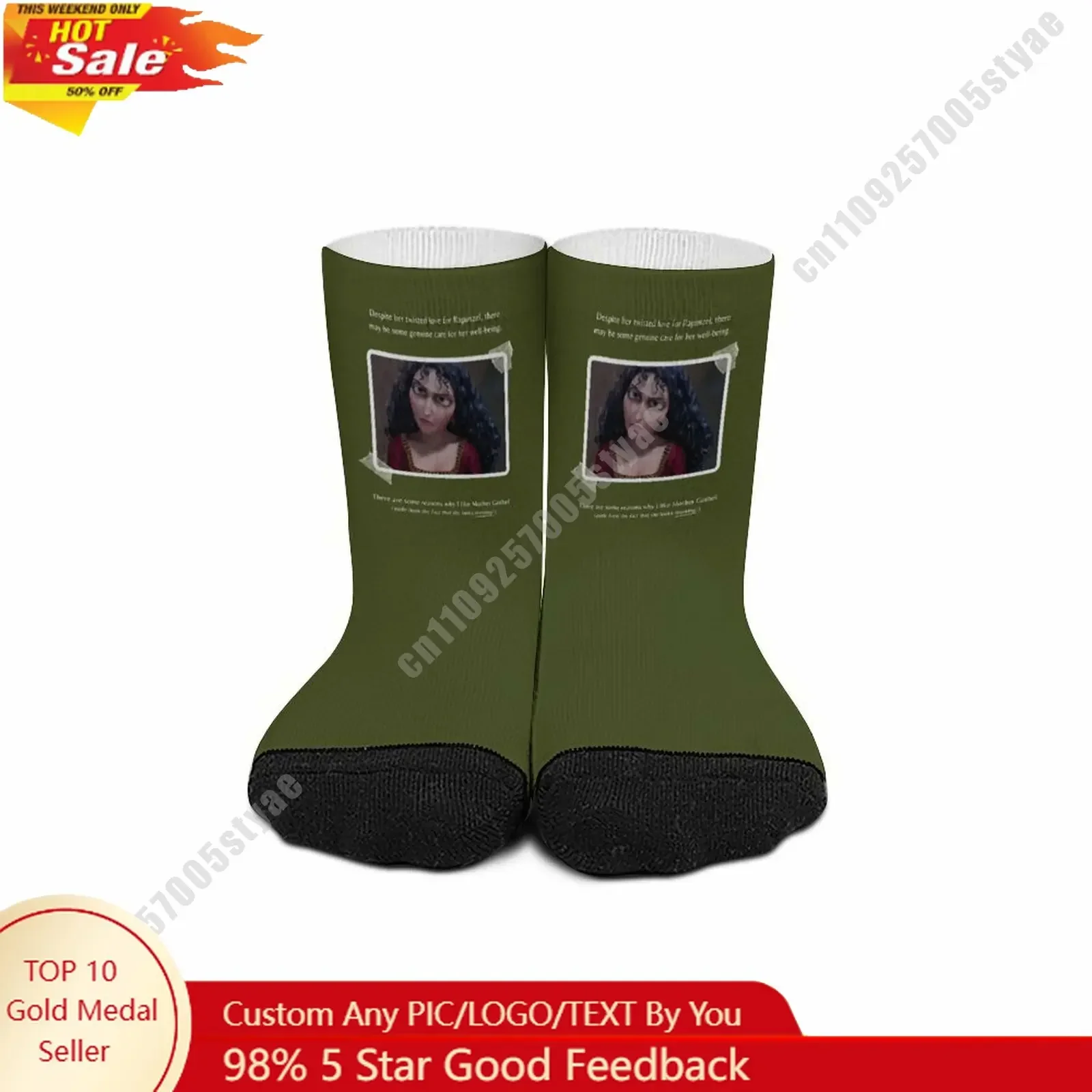 

Mother Gothel Mid Calf Sock Disney Cartoon Custom Design Printed Logo Photo Text DIY Sweat Wicking Sock Sport Sock Birthday Gift