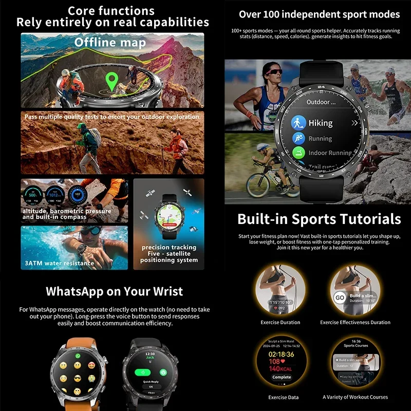 2026 ساعة ذكية جديدة للرجال مع خرائط GPS مدمجة BT Call 100+ أوضاع رياضية 3ATM مقاومة للماء MP3 MP4 تشغيل بوصلة الارتفاع #3