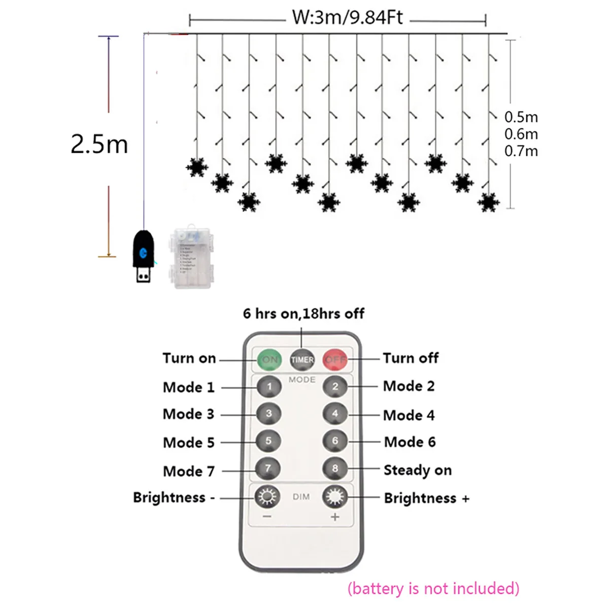 3M LED Snowflake String Lights Christmas Garland USB Curtain Fairy Lights Outdoor For New Year Wedding Party Window Decoration
