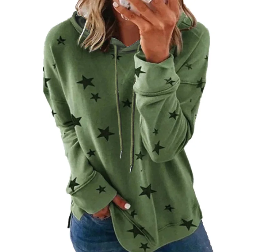 New autumn and winter sweatshirts for European and American women star print tops loose large size hooded sweatshirts for wome