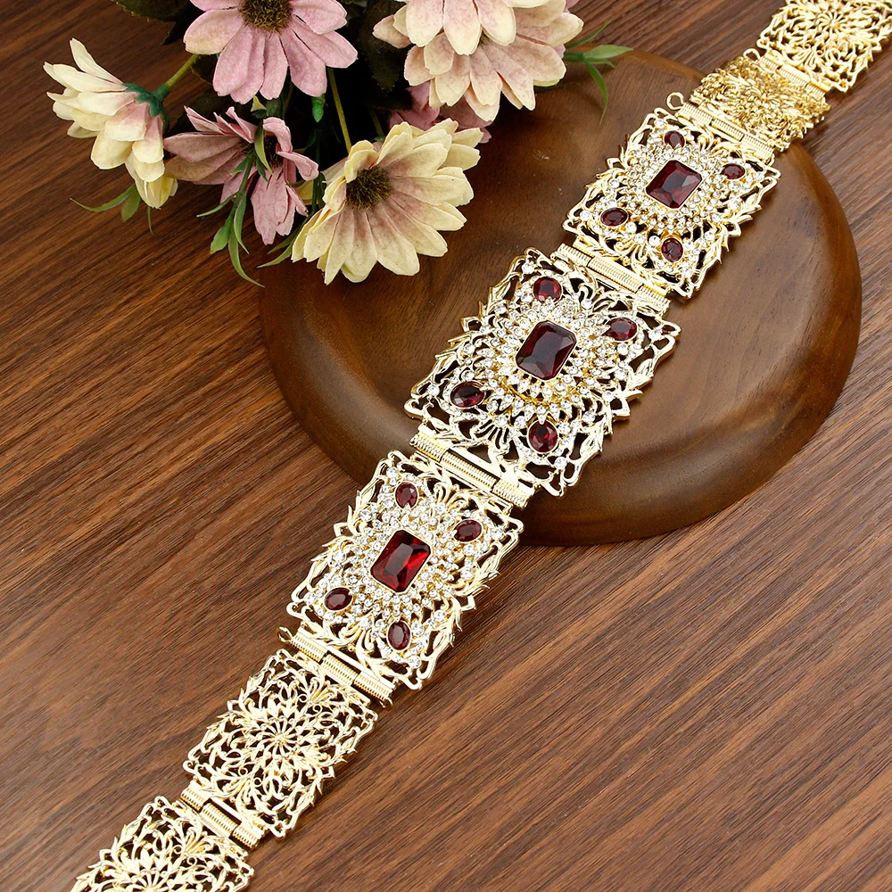 Sunspicems Gold Color Square Crystal Morocco Belt Women Dress Belt Arab Robe Caftan Jewelry Algeria Bride Wedding Bijoux Gift