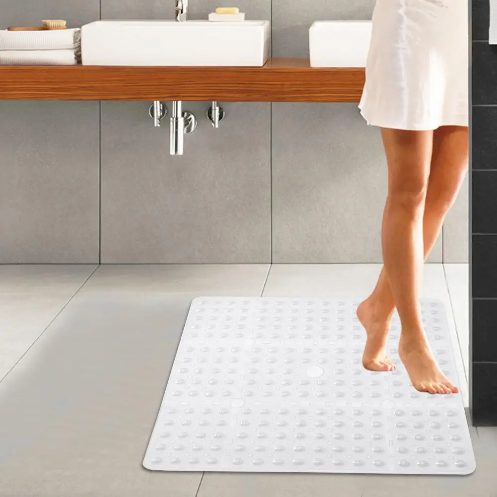 Bathroom Mat Large Square Shower Mat Non Slip Shower Floor Secure Suction Cup Drain Holes Bathroom Carpet