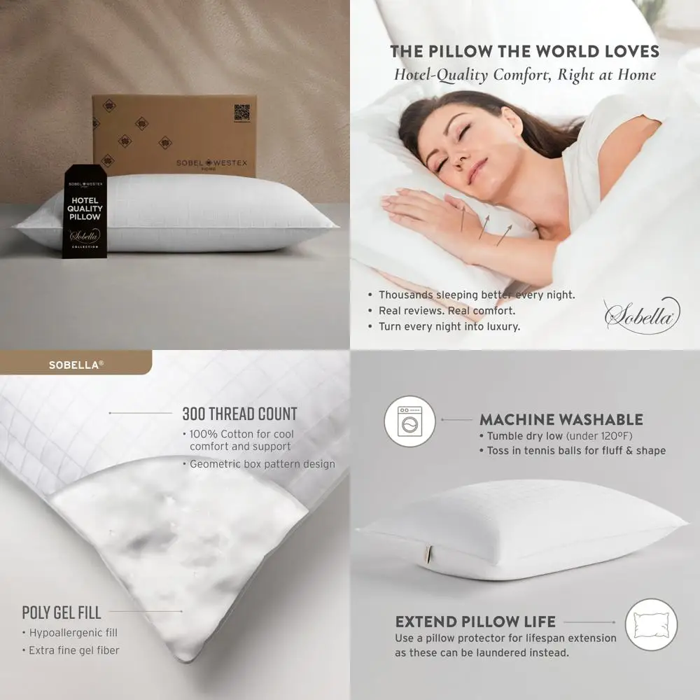 

Luxury Side Sleeper Pillow for Adults | 300 Thread Count Cotton | Soft, Washable Hotel-Quality Sleep Pillow