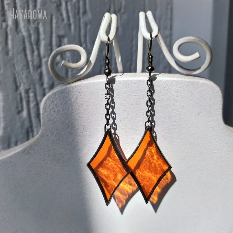 10Pcs Gunmetal Color Black Orange Stained Glass Sun Catcher On Chain Blazing Soldered Jewelry Gift Elegant Earring ER39875