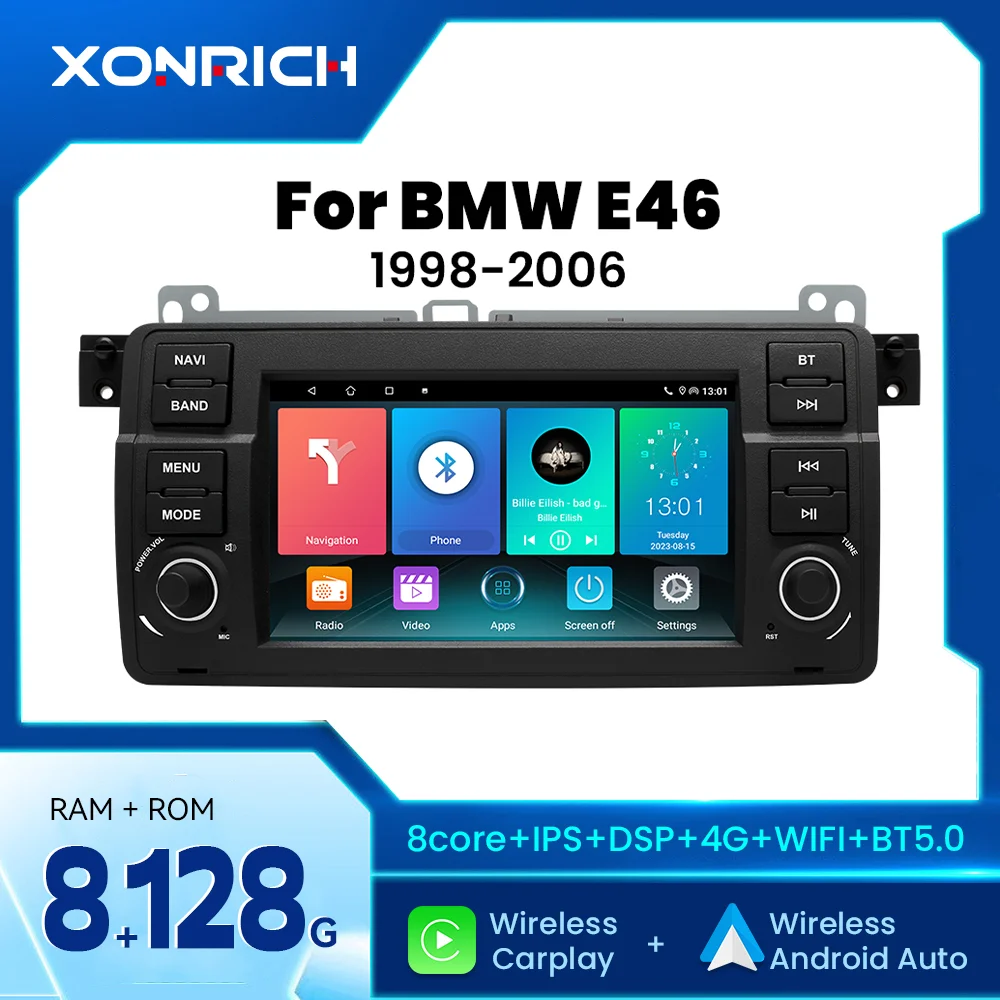 AI Voice Android 14 Car Radio For BMW E46 M3 318/320/325/330/335 Rover 75 Coupe Wireless CarPlay GPS 4G WIFI IPS Multimedia