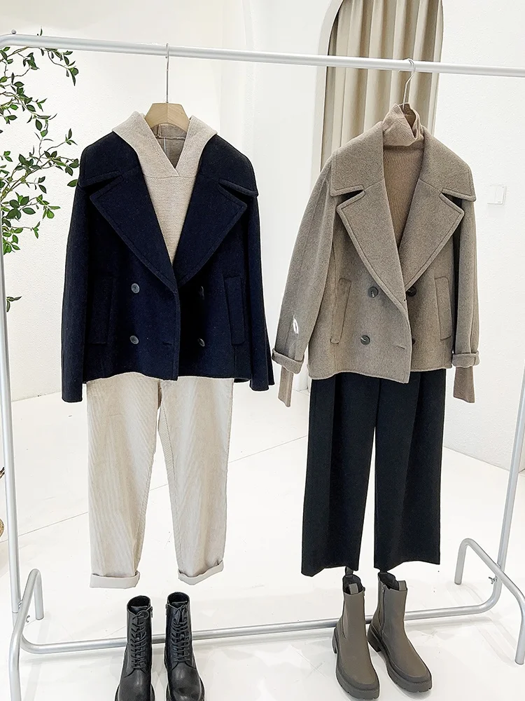 

Mimifa Z**C Brand Pure Original Double-Sided Hand-Stitched Woolen Coat Korean Sle Long Sve Suit Jaet for Young Women