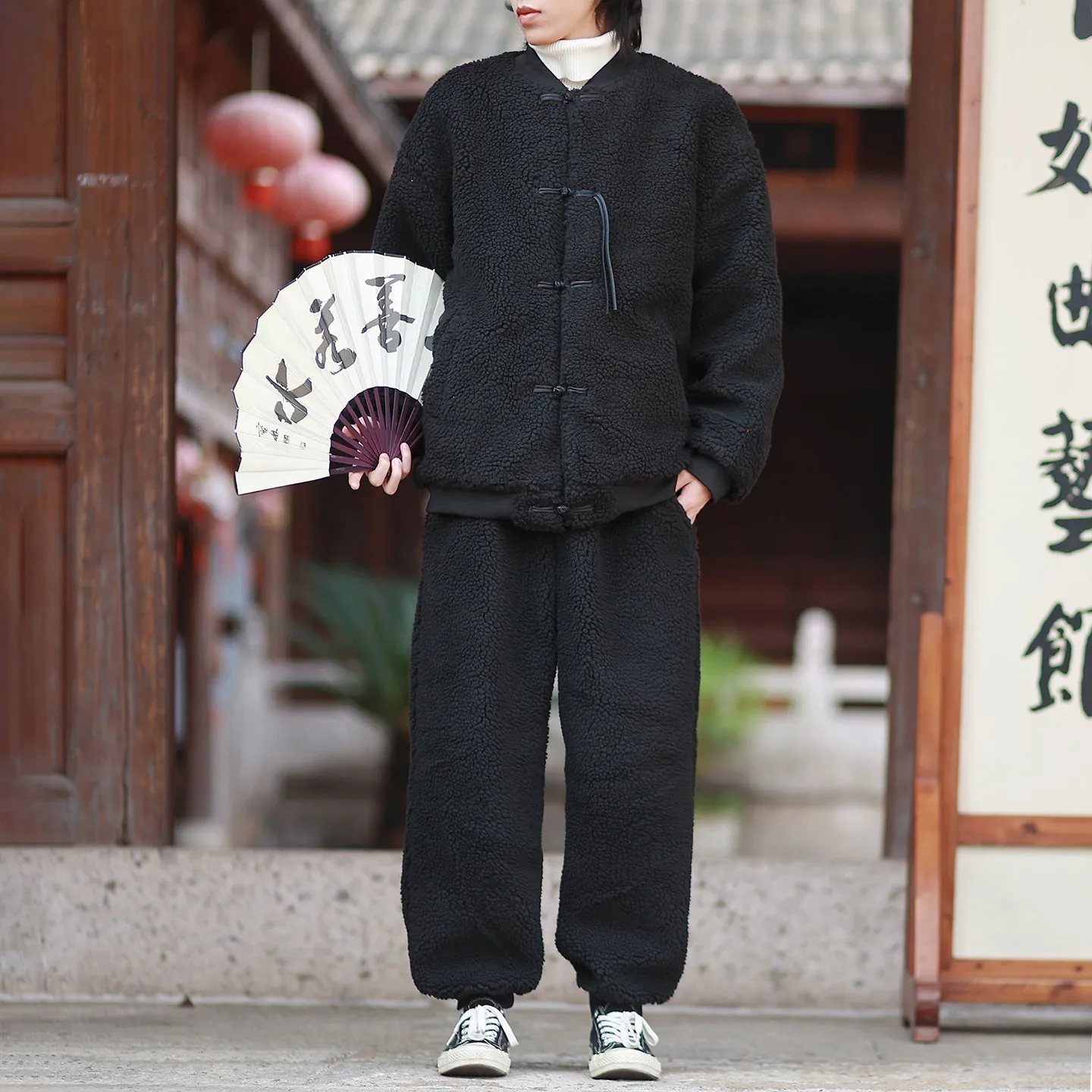 Men's Winter Tang Suit Outfit Padded Cotton Coat with Frog Buttons & Drawstring Trousers Traditional Chinese Style Two-Piece Set