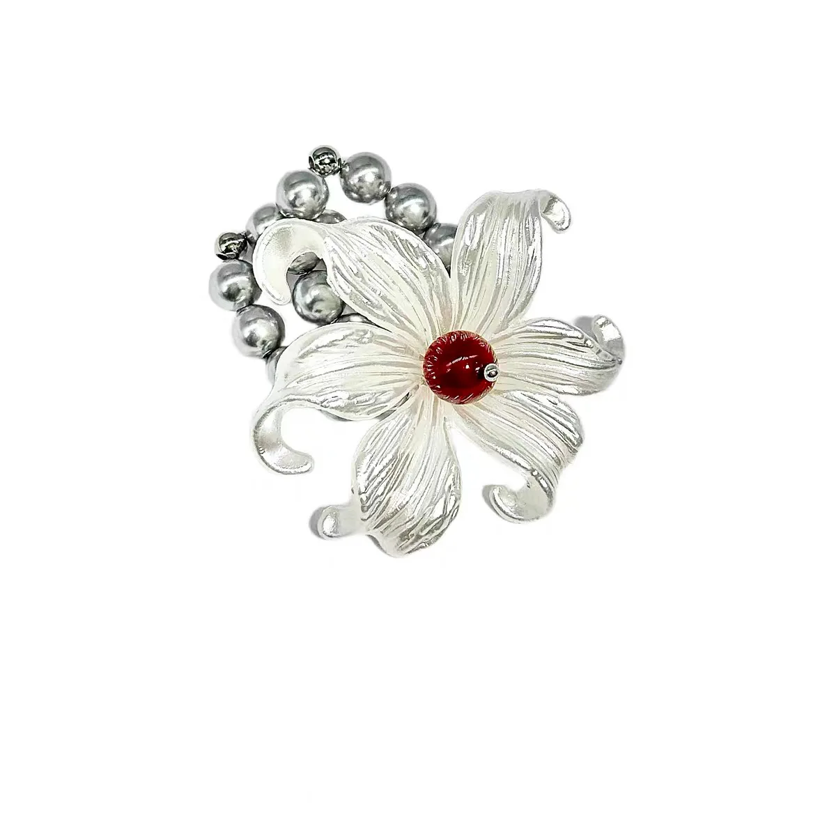 Gothic Vintage White Iris Flowers Elastic Rope Beading Rings for Women Trendy Simple Adjustable RingS Y2K Charm Jewelry Gifts