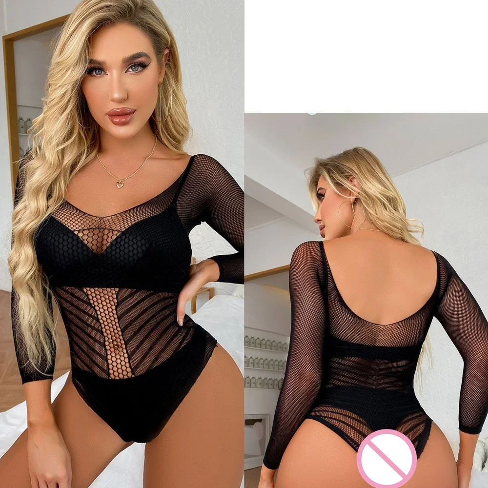 Y2K المرأة قطعة واحدة مجموعة بذلة الملابس الداخلية مثير شبكة جوفاء انظر من خلال ارتداءها المثيرة الإناث شبكة صيد السمك بوديستوكينج زي