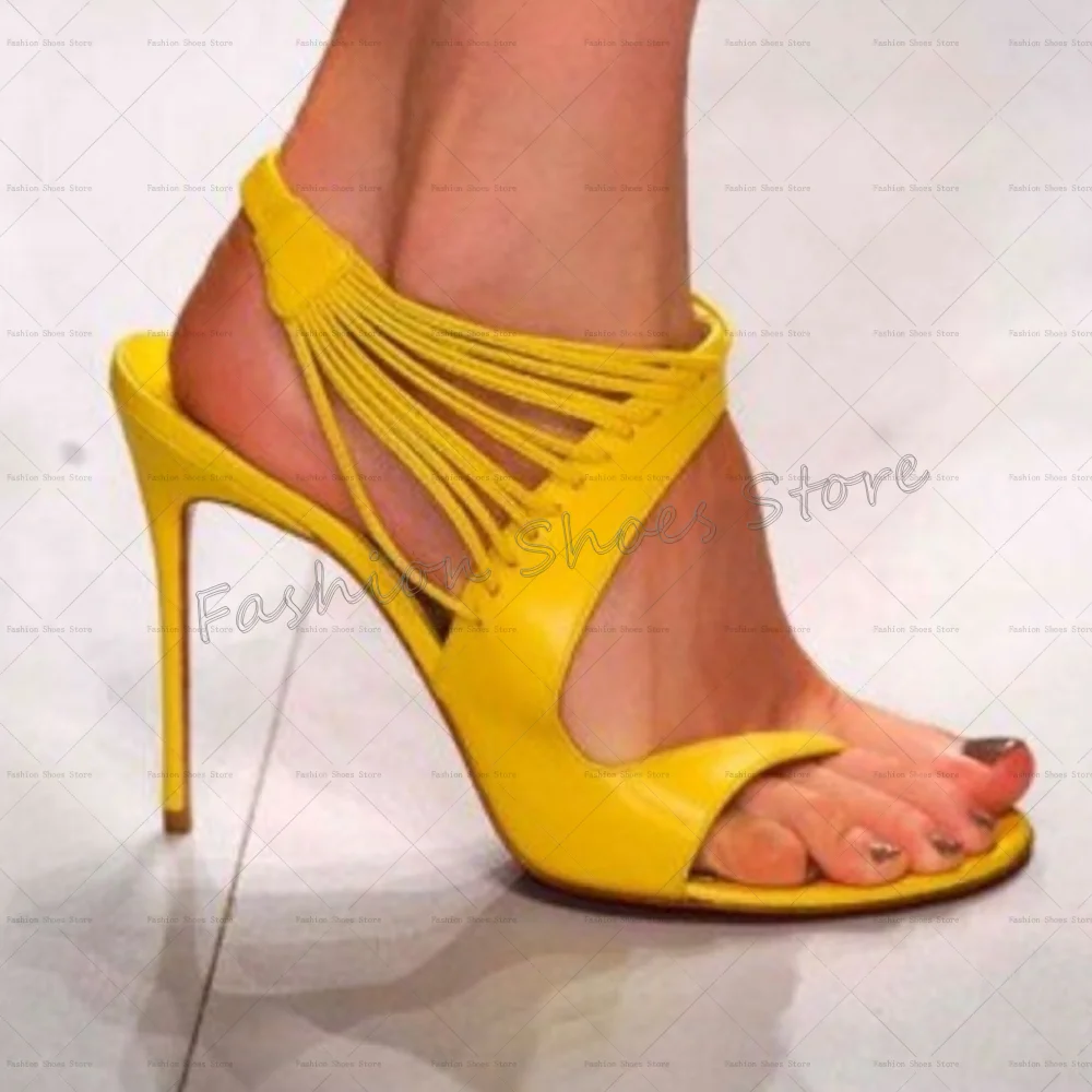 

Yellow Toe Clip Round Toe Sandals Matte Leather Women Shoes Stilettos High Heels Party Banquet Dating 2025 Zapatos Para Mujere