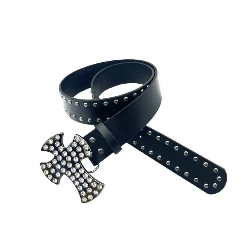 A52E Western Charm PU Leather Belt with Rhinestones for Cowgirls Fashionable Waist Cincher Ornament for Casual or Party Wear