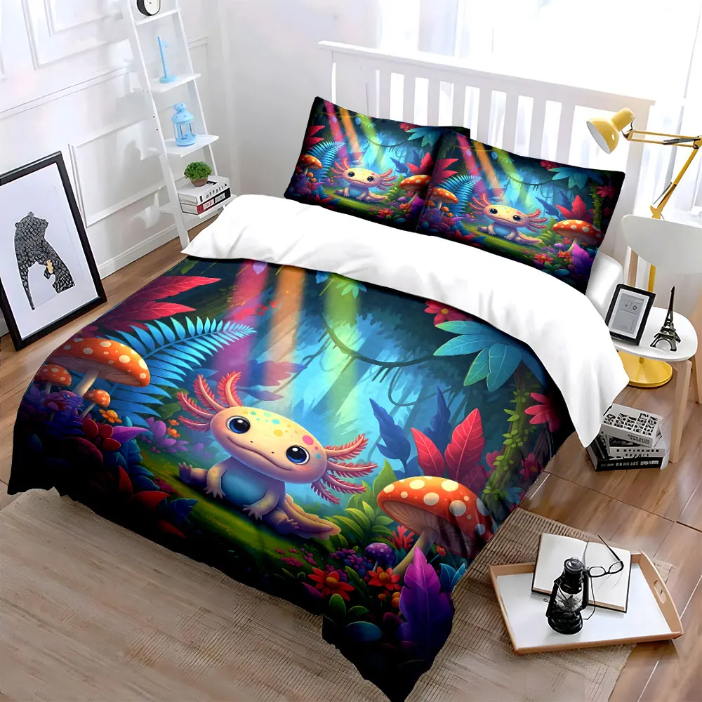Adorable creature in rainbow forest Print Bedding Set 1 Duvet Cover 2 Pillowcases for Adult and Children Luxury Gift Full Size