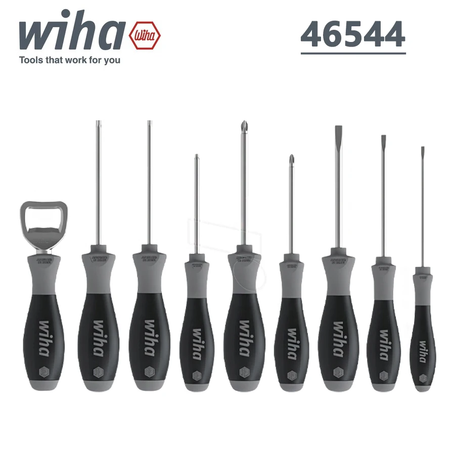 Wiha 46544 9Pcs Screwdriver Set SoftFinish with Bottle Opener for Slotted and Phillips Screws The Anti-roll Protection