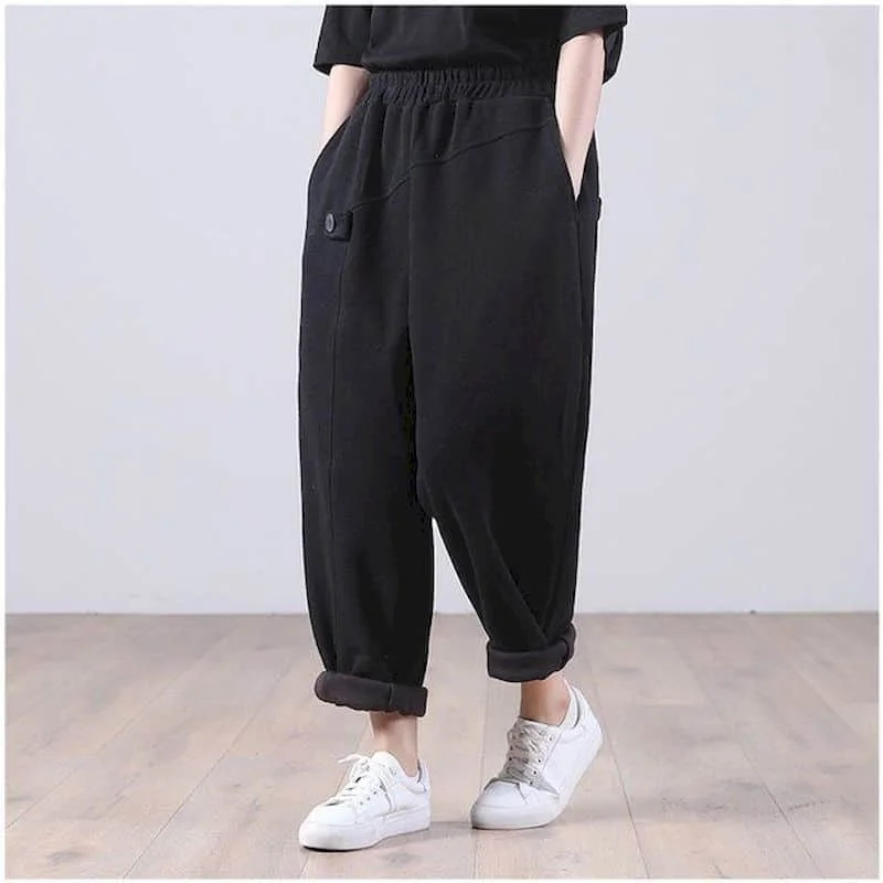 Harem Pants Women Large Size Sporty Sweatpants Korean Style Casual Drawstring Elastic Waist Baggy Trousers Streetwear Clothing