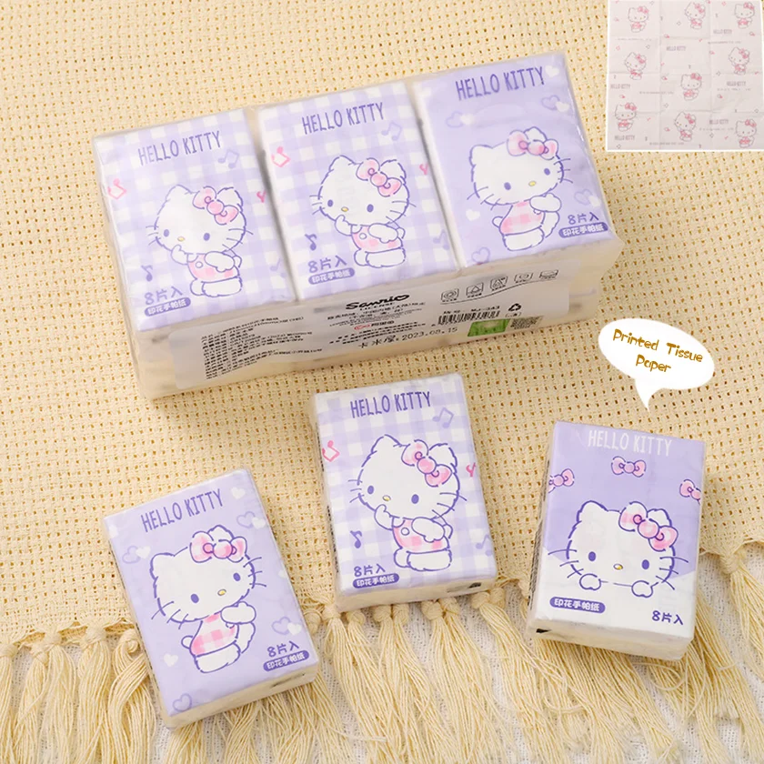 9pcs Hello Kitty  Sanrio Tissue  Pochacco Kawaii Cartoon Printed Handkerchief Cute Girl Portable Toilet Paper Girly Gift