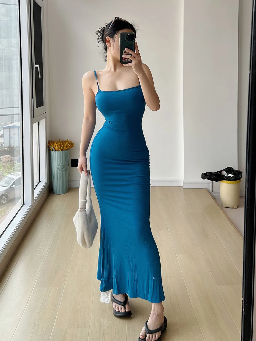 

Sweet Spicy Sexy Sleeveless Slim High Waist Sling Dress Women Summer Pure Desire Fish Tail Medium Length Hip Wrapping Dress ZO3L