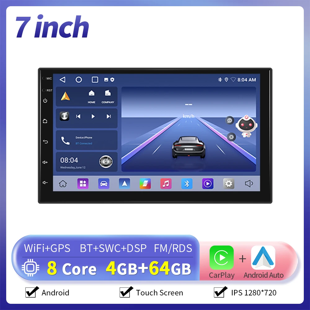 Camecho 7 9 10 Inch 8Core 4G + 64G Autoradio Android 2 Din Autoradio GPS Stereo WIFI Draadloze Carplay Android Auto Multimedia
