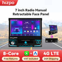 Hizpo 7 Inch Android Universal 1din Car Radio CarPlay GPS Navigation Intelligent Systems 1 Din Stereo Manual Retractable Screen