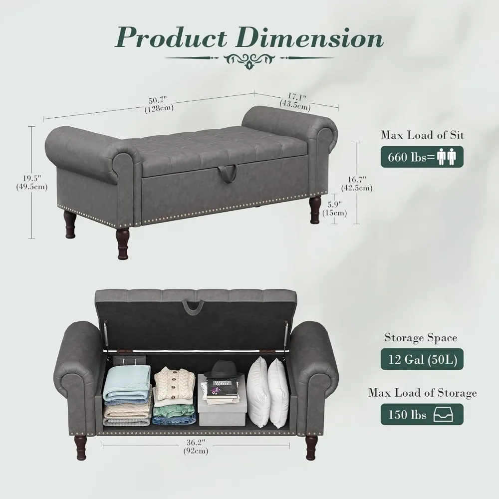 Bench with Storage, Upholstered Tufted Button Window Bench with Plenty Hidden Storage Space,Faux Leather Ottoman Bench