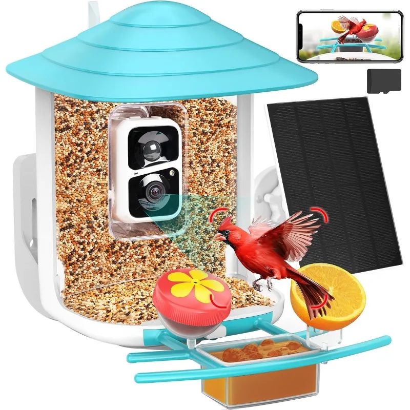 

home. TUC Bird Feeder with Camera 2K HD, Solar Panel 32GB Card 4-in-1 Perch, 160°View Auto Detect & Notify AI Identify