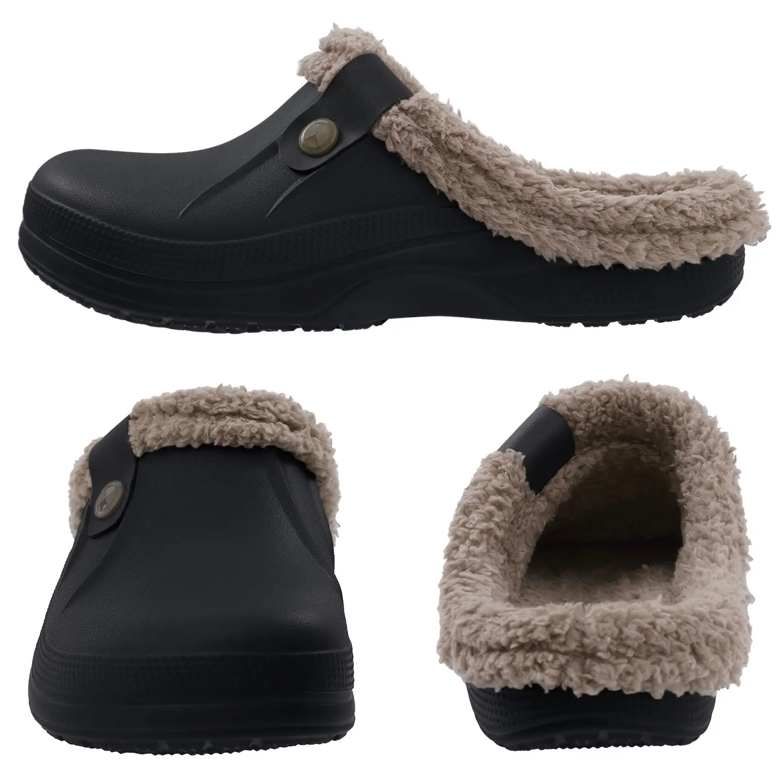 Crestar femmes sabots doublés de fourrure pantoufles imperméables chaussures de jardin hiver chaud en peluche maison pantoufles floues intérieur extérieur Mules