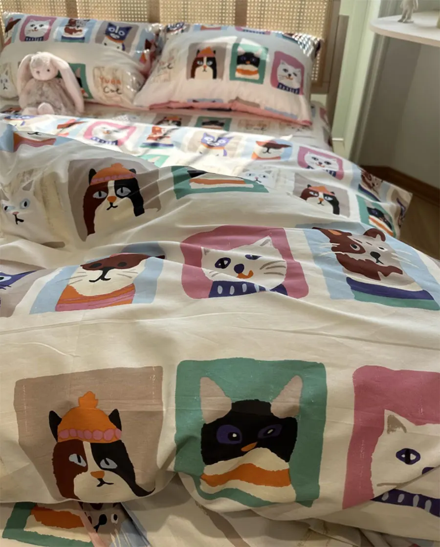 

Fashion cartoon cat bedding set teen,twin full queen king colorful trend cotton home textile bed sheet pillow case quilt cover