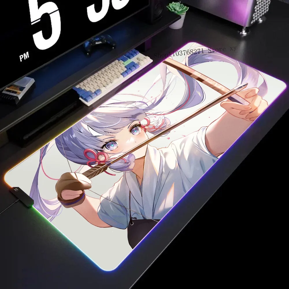 

Kyudo Ayaka Genshin Impact Mousepad XXL RGB Gaming Mouse Pads HD Black Gamer Accessories Large LED