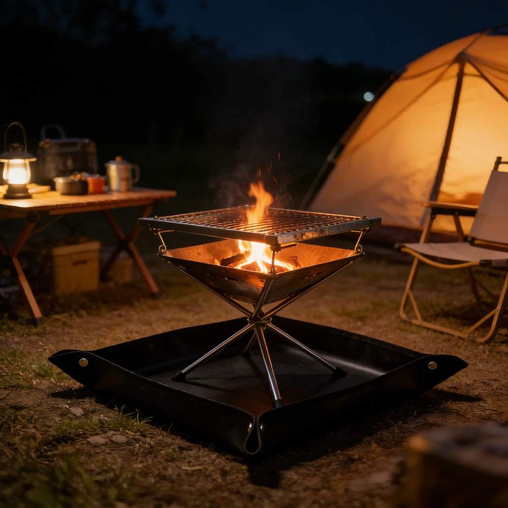 3D Feuerfeste Silikonmatte Campingkocher Lagerfeuer Hitzebeständige Picknick-Feuerholzmatte Flammhemmende Bodenschutzunterlage – Detail 9