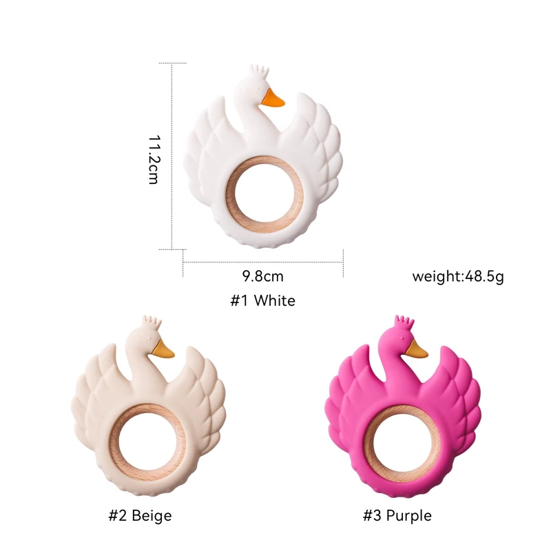 Baby Silicone Teether Toys BPA Free Silicone Swan Eagle Beech Wooden Bracelet Nursing Teething Food Grade Silicone Teether Toys