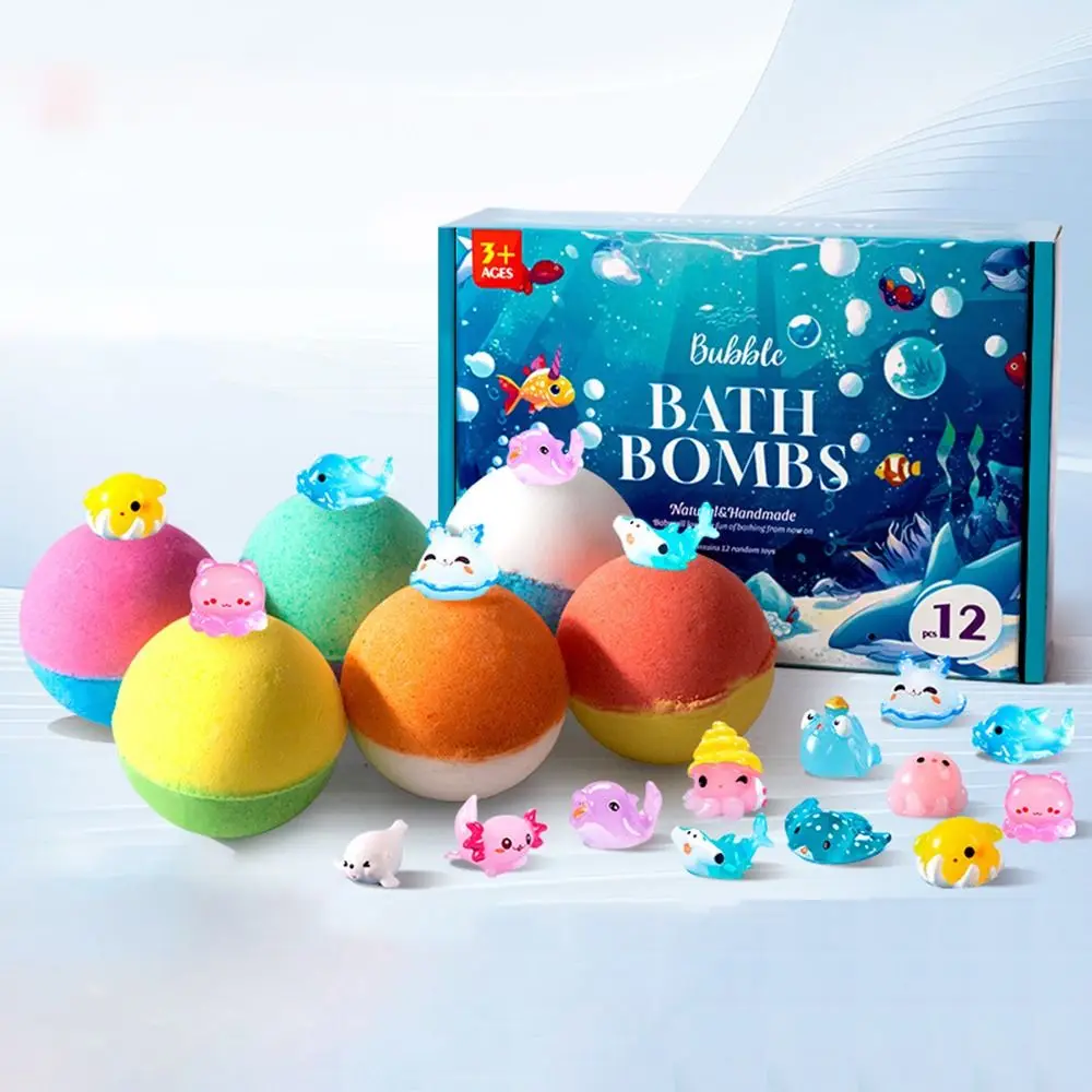 12個セット-オーシャンテーマ-バスボム-サプライズ内蔵-鎮静効果のあるバス-子供用バスソルトボール-色が変わるスパ