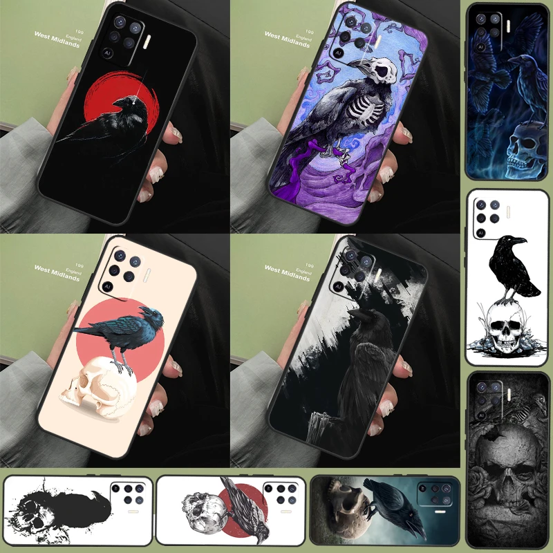 Crow Raven Dark Skull Case For OPPO A78 A77 A17 A15 A52 A72 A91 A93 A5 A9 A54 A74 A94 A53s A54s A57s A16 A76 A96