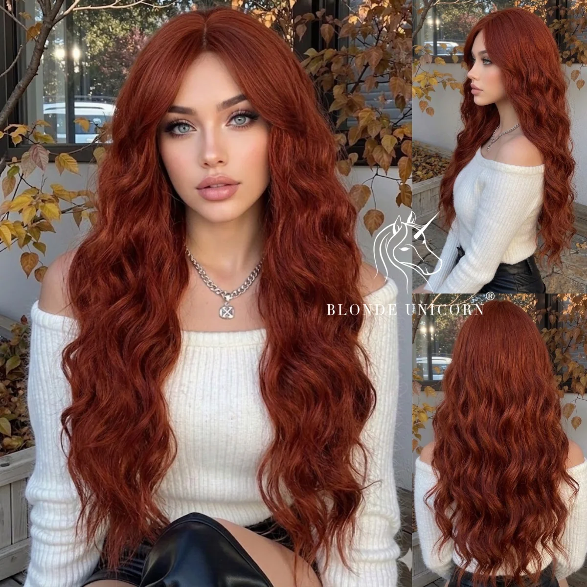

Blonde Unicorn Long Wavy Synthetic Wigs for Women Natural Looking Red Copper Heat Resistant Fiber Cosplay Daily Use Wig