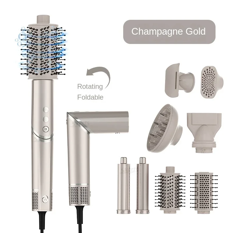 Folding hair dryer, negative ion curling iron, all-in-one hot air comb set, multi-functional hair dryer comb. hair brush