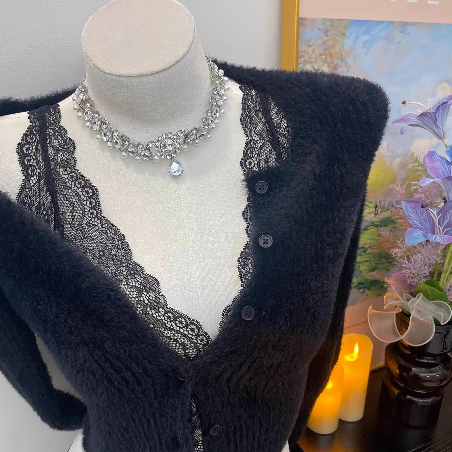 طقم علوي قصير من الدانتيل Brtte والملابس الداخلية البيضاء بطبقات سترة علوية بدون أكمام مجمعة بدون ملابس داخلية #4