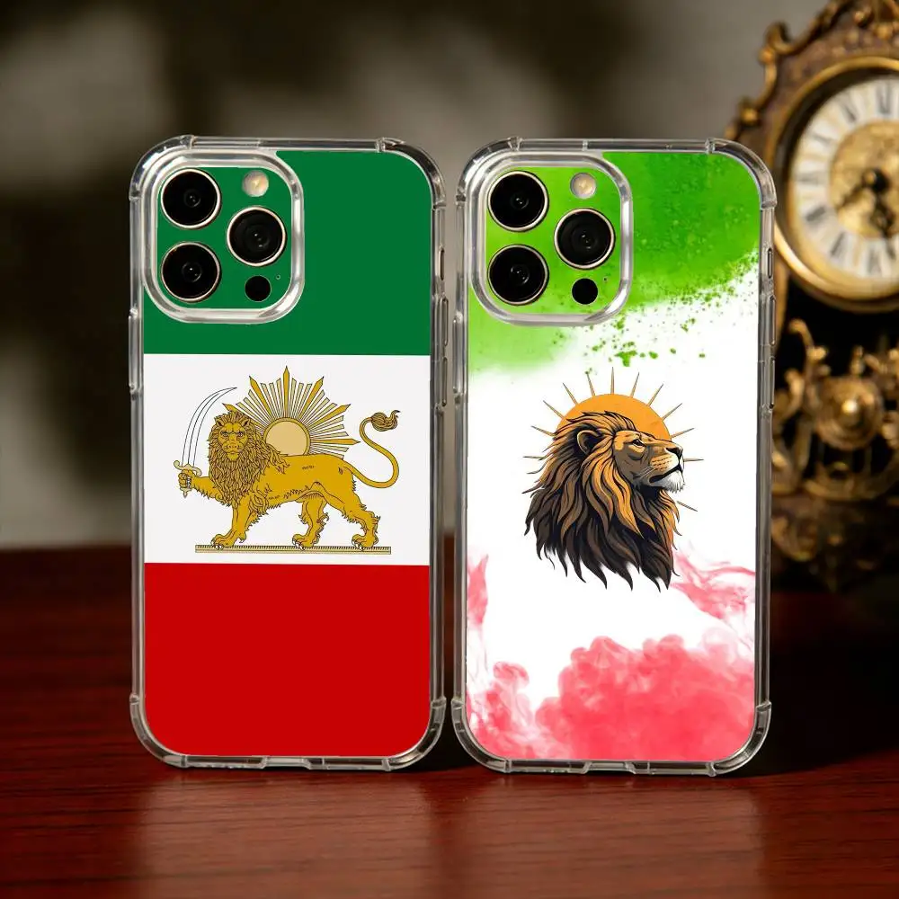 

Lion Flag of Iran Phone Case For iPhone 17 16 15 14 13 12 11 Mini Pro Max Plus Transparent Cover