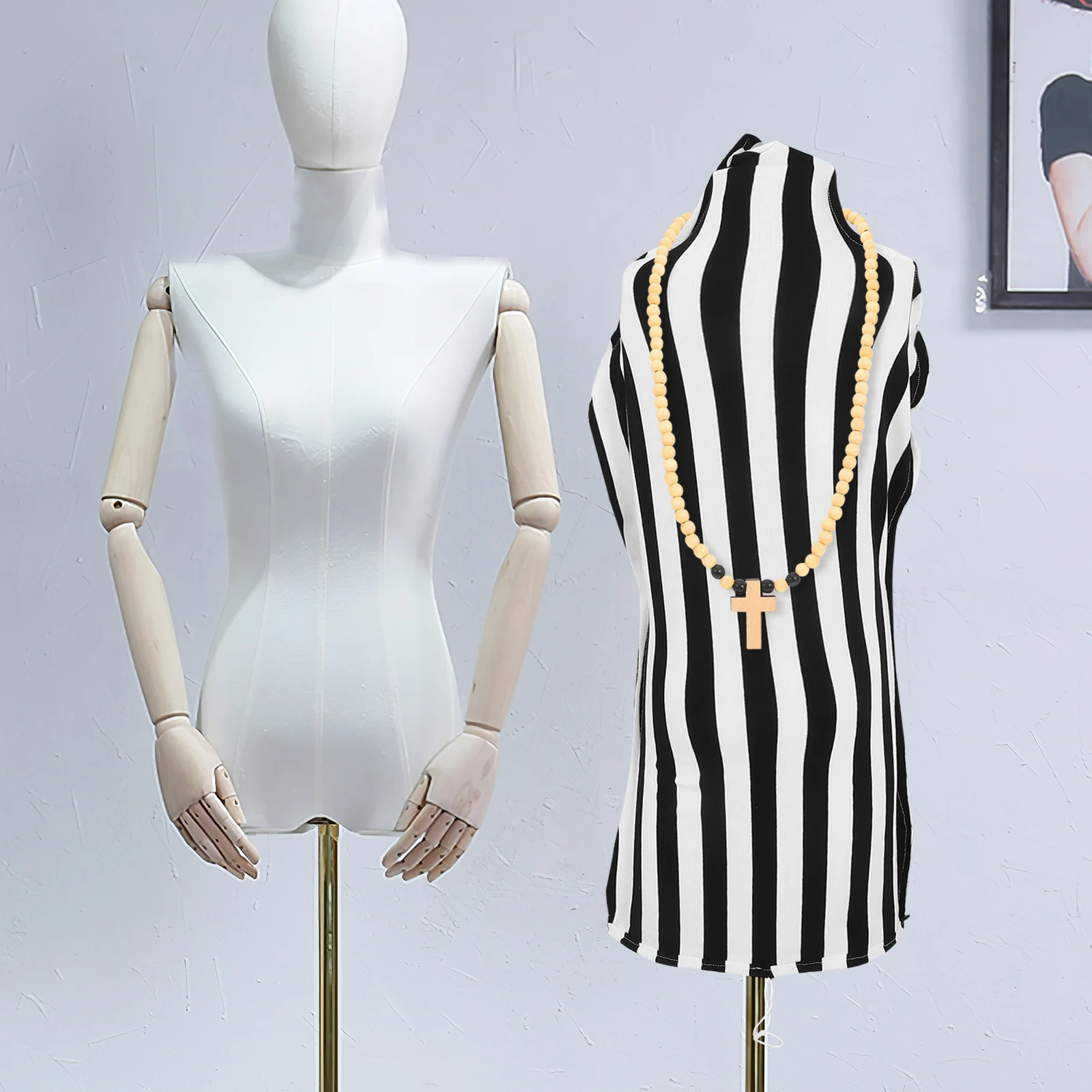 

Half Body Mannequin Cover Black White Striped Cotton Female Model Prop Photography Display Adjustable Dress Form Cover Mannequin