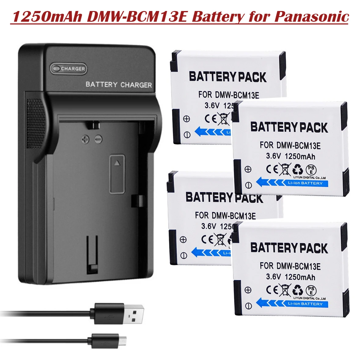 Cargador de batería DMW-BCM13 DMW-BCM13E de 1250mAh para Panasonic Lumix DMC-TZ41 DMC-FT5 DMC-TZ60 DMC-TS6 DMC-ZS27 DMC-ZS30 DMC-ZS35