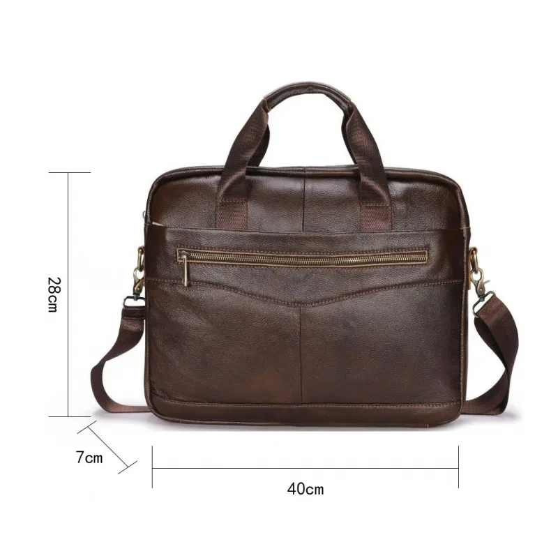 Business Cowhide Men's Briefcase With Zipper Genuine Leather Handbag Casual Shoulder Messenger Office Laptop Bag