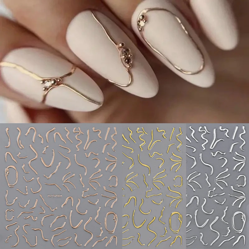 1 unidad de pegatinas metálicas 3D inspiradas en Y2K, diseños geométricos de mármol y bronceado, deslizadores de uñas autoadhesivos, manicura brillante DIY