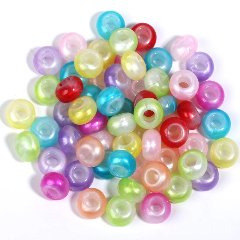 30 Stück 8 x 14 mm zufällige mehrfarbige Glitzer-Acrylperlen, rund, großes Loch, lose Perlen für handgefertigte DIY-Schmuckherstellung, Zubehör