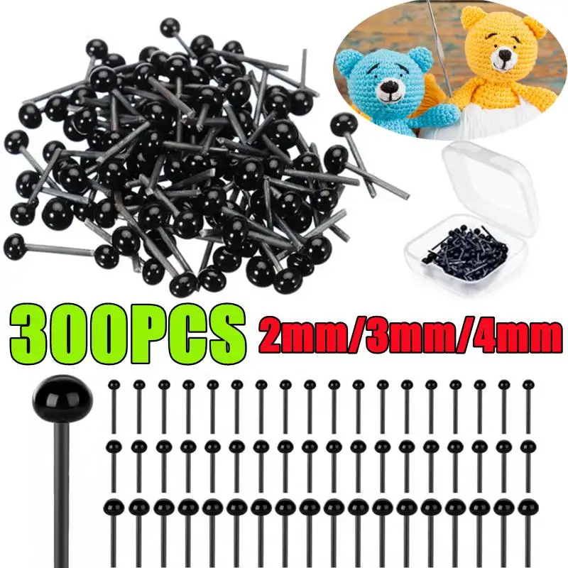 300-100Pcs Black Eyes Dolls Glass Eyes 2/3/4 mm Needle Felting Teddy Bears Plush Eyes Safety Eye Doll Puppet Toys Accessories