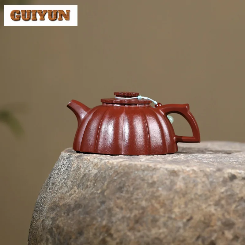 

270ml Aesthetic Yixing Purple Clay Teapots Handmade Rib Pot Raw Ore Zhu Mud Tea Maker Kettle Zisha Teaset Ornaments Supplies Cha