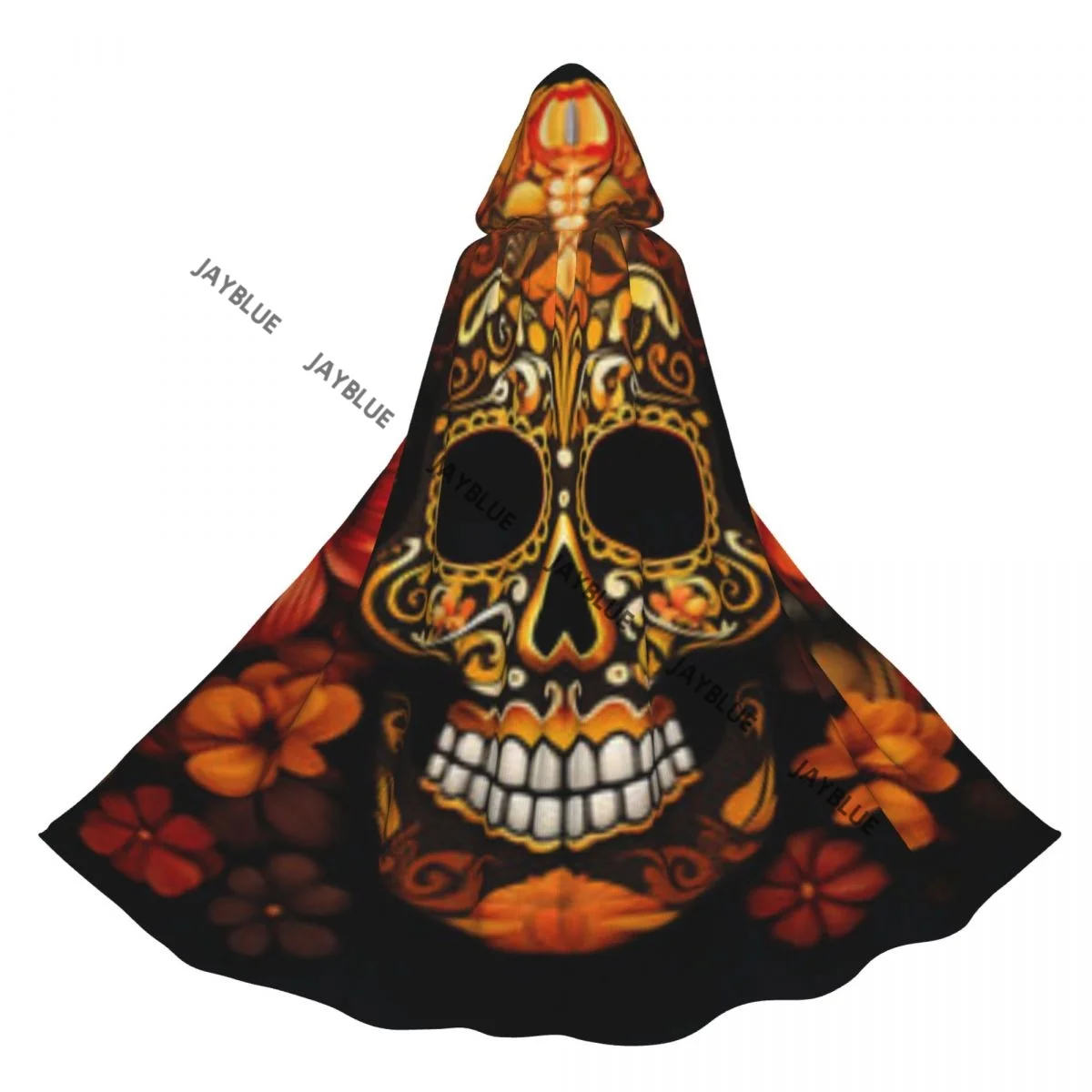 Adult Cloak Cape Hooded Latin American Heritage Skull Day Of The Dead Medieval Witch Wicca Vampire Elf Purim Carnival Party