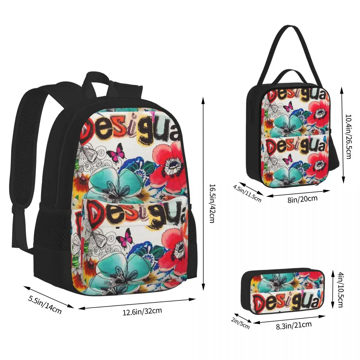 Desigual Custom Backpacks Boys Girls Bookbag Children School Bags Cartoon Kids Rucksack Lunch Bag Pen Bag Three-Piece Set