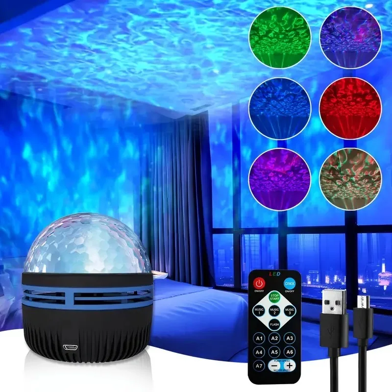 Star Projector, Galaxy Projector, Water Ocean Wave Projector For Bedroom Night Light Room Decor With 7-Colors Party Decoration