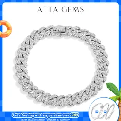ATTAGEMS DVVS1 Full Moissanite Cuba Chain for Man Women 925 Sterling Silver 18k Gold Plated Hip Hop Tennis Bracelet Fine Jewelry