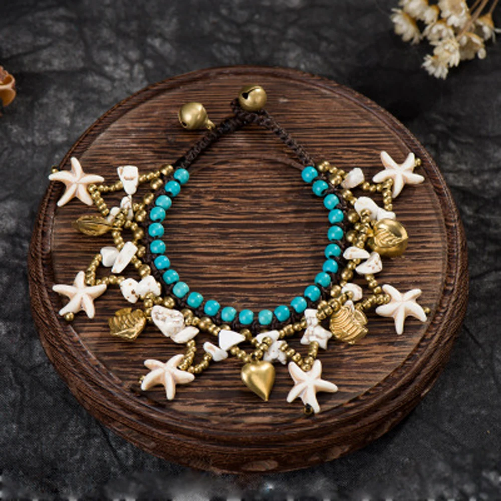 Multi Style Retro Imitation Turquoise Starfish Water Droplet Pendant Tassel Bracelet Bohemian Beach Party Bracelets Jewelry Gift