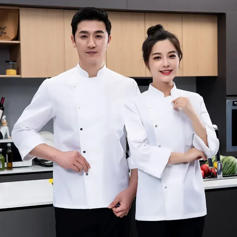 Restaurant Logo Coat Waiter Sleeve White T-shirt Baker Uniform Jacket Long Hotel Women Chef Clothes Work Cook