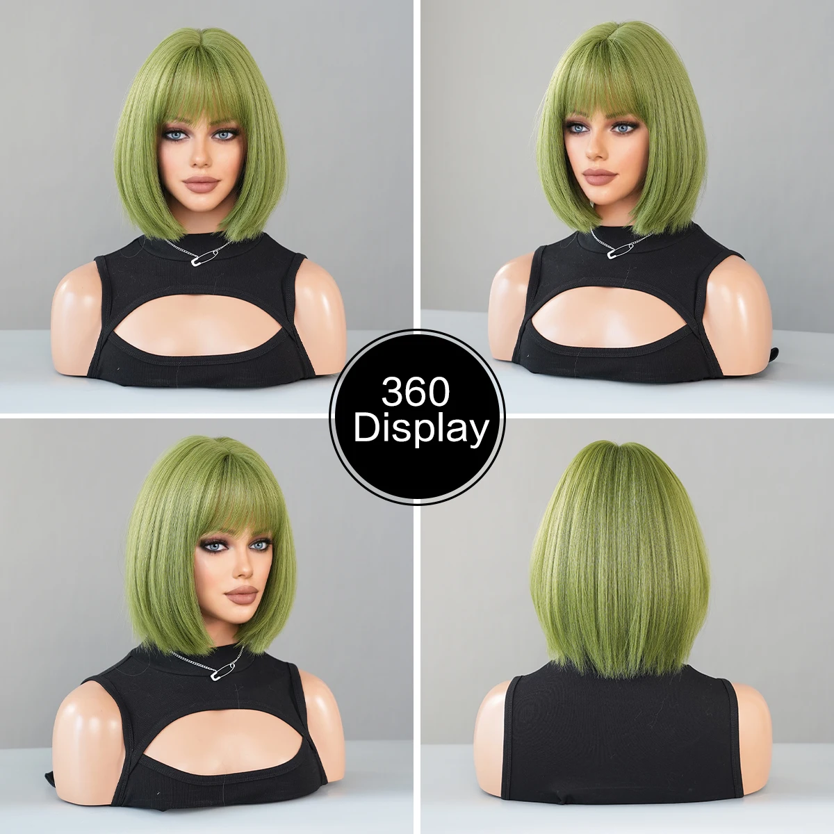 PARK YUN Green Short Bob Wig for Girl Daily Wear Synthetic Wig New Style Natural Supple Summer Heatresistant Wig With Bangs