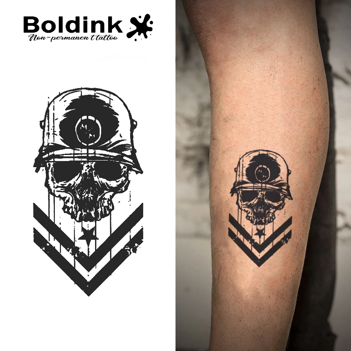 The Skull Of Military Spirit Temporary Tattoo,Lasts To 15 Days New Technology Magic Waterproof Semi Permanent Sticker.